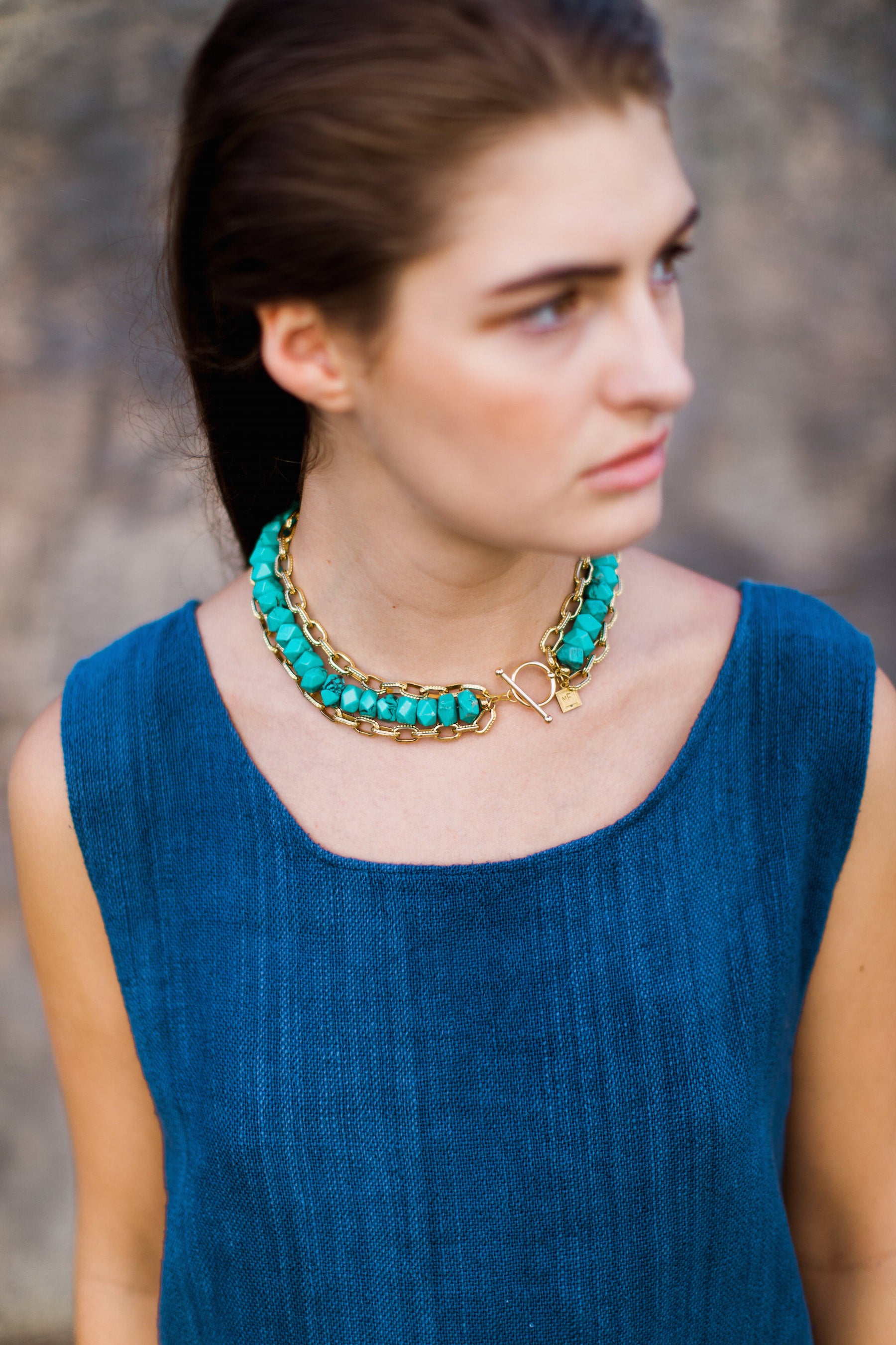 Turquoise & Antique Brass Collar Necklace