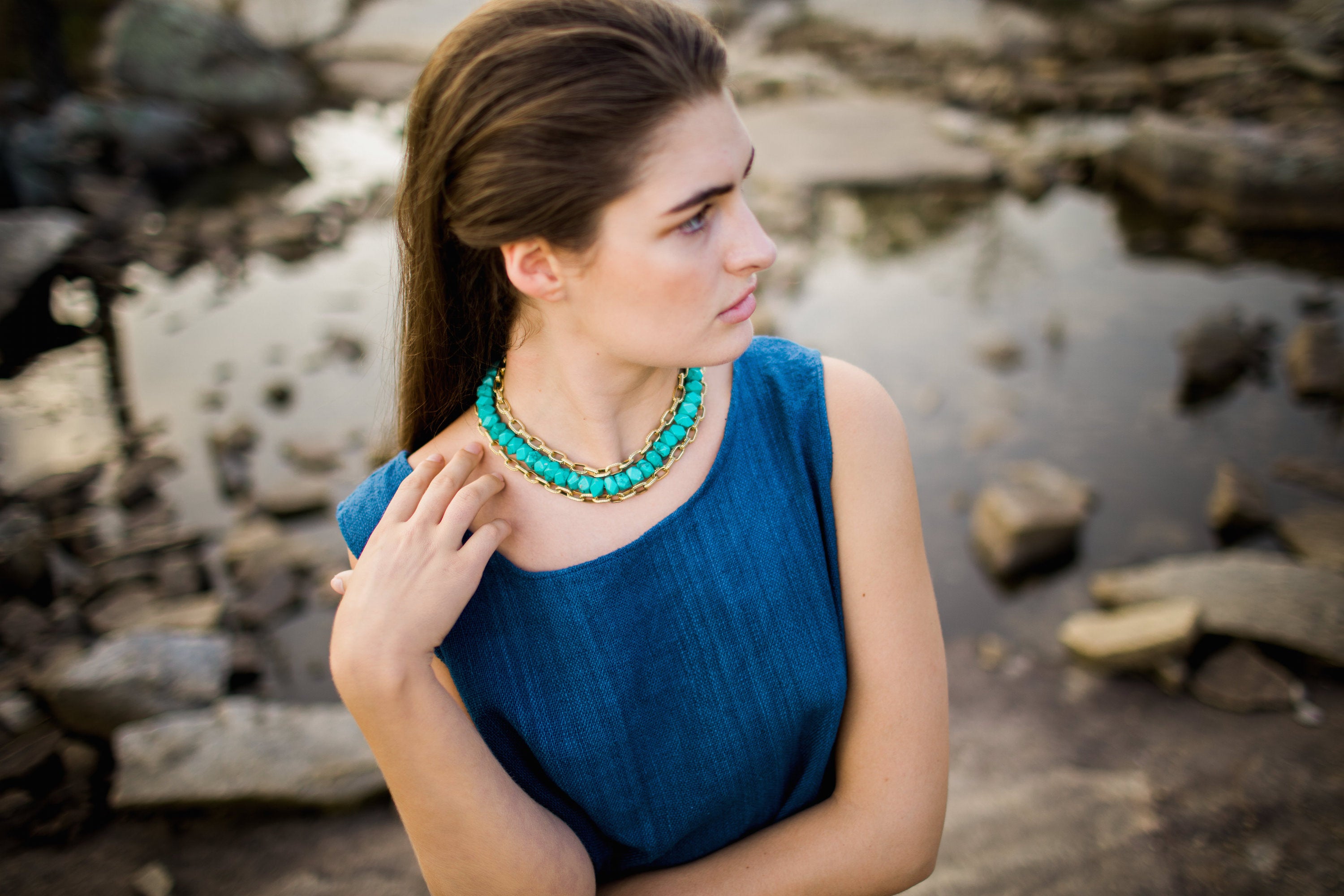 Turquoise & Antique Brass Collar Necklace