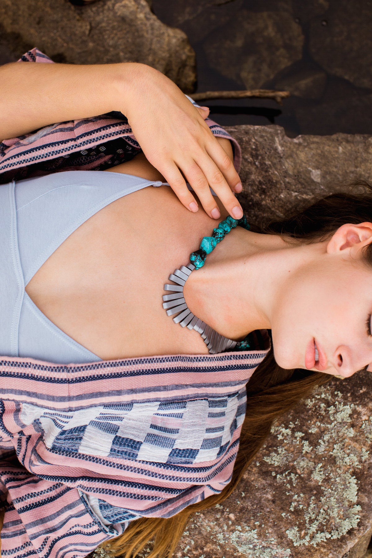 Turquoise & Antique Silver Hematite Fan Collar Necklace