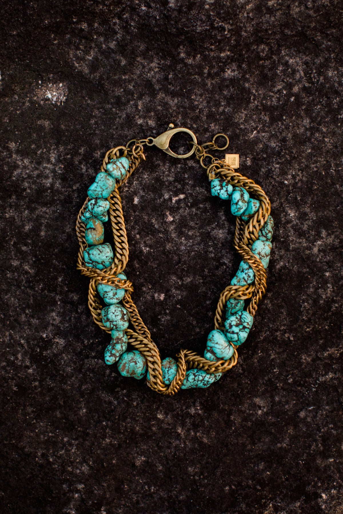 Turquoise & Antique Brass Chunker Necklace