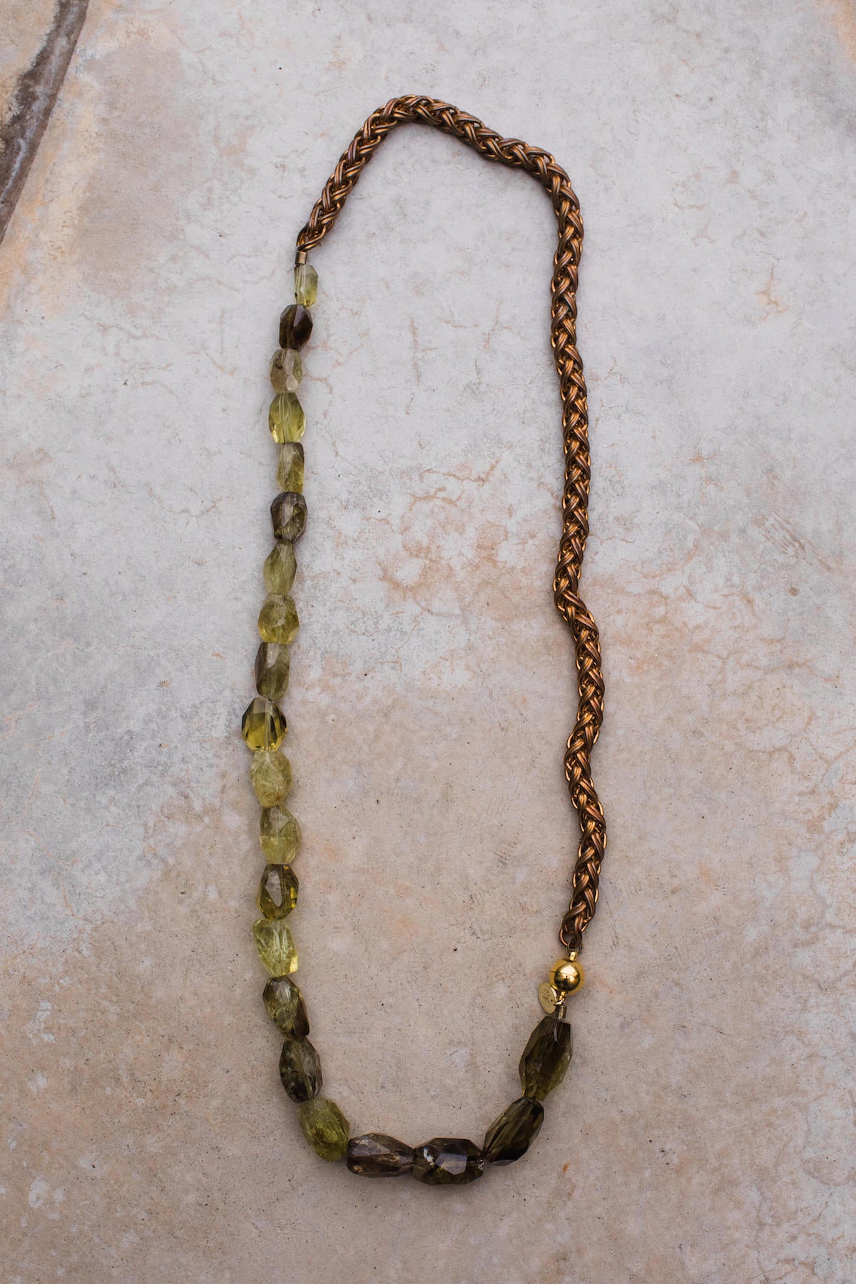 Citrine Phantom Antique Gold Rope Chain Necklace