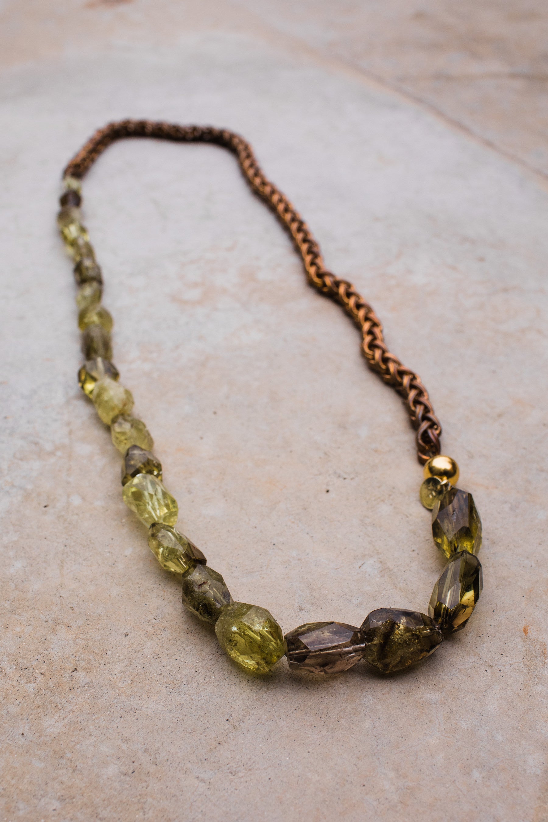 Citrine Phantom Antique Gold Rope Chain Necklace