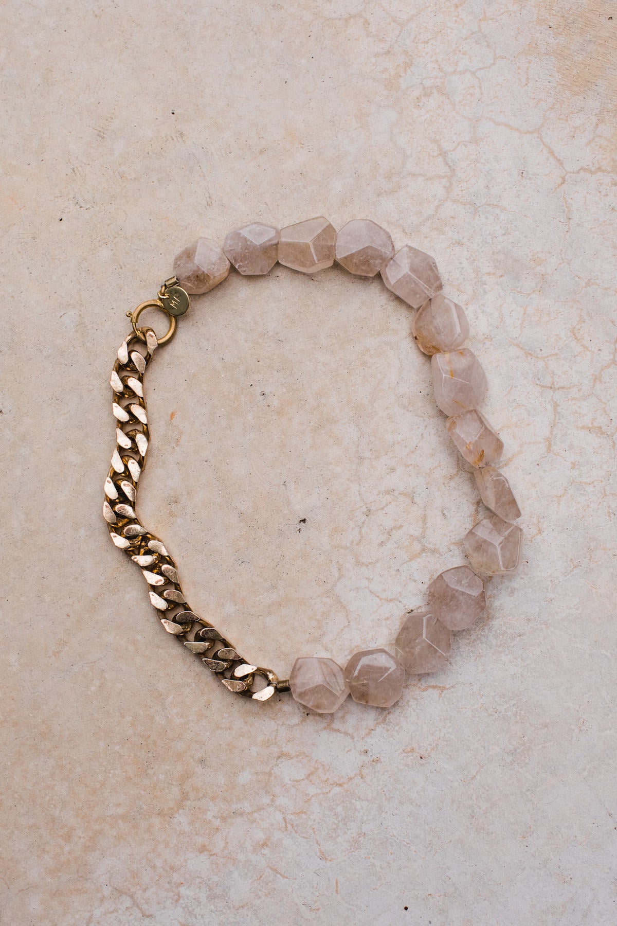 Faceted Rutilated Quartz Vintage Brass Curb Chain Necklace
