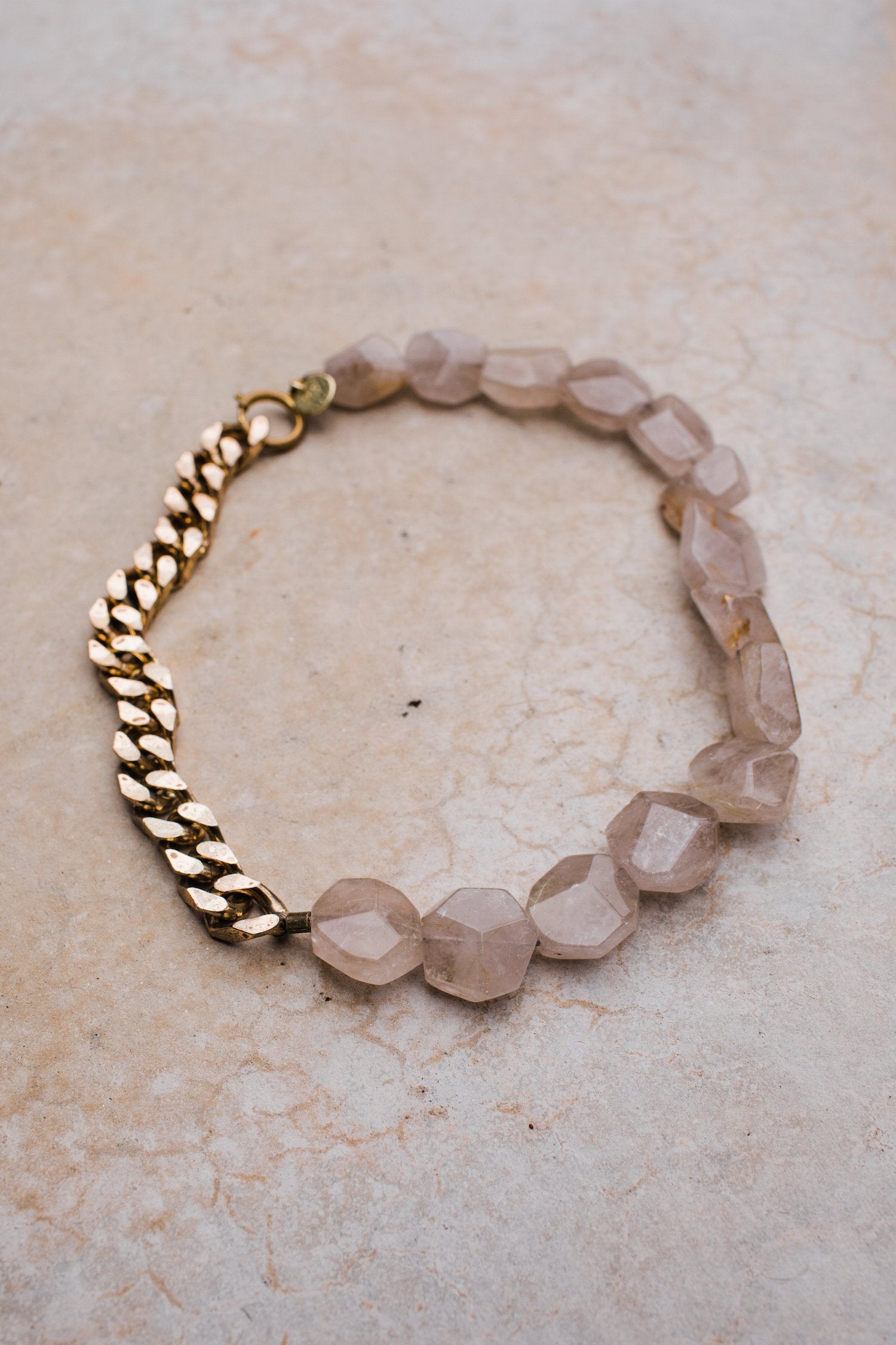 Faceted Rutilated Quartz Vintage Brass Curb Chain Necklace