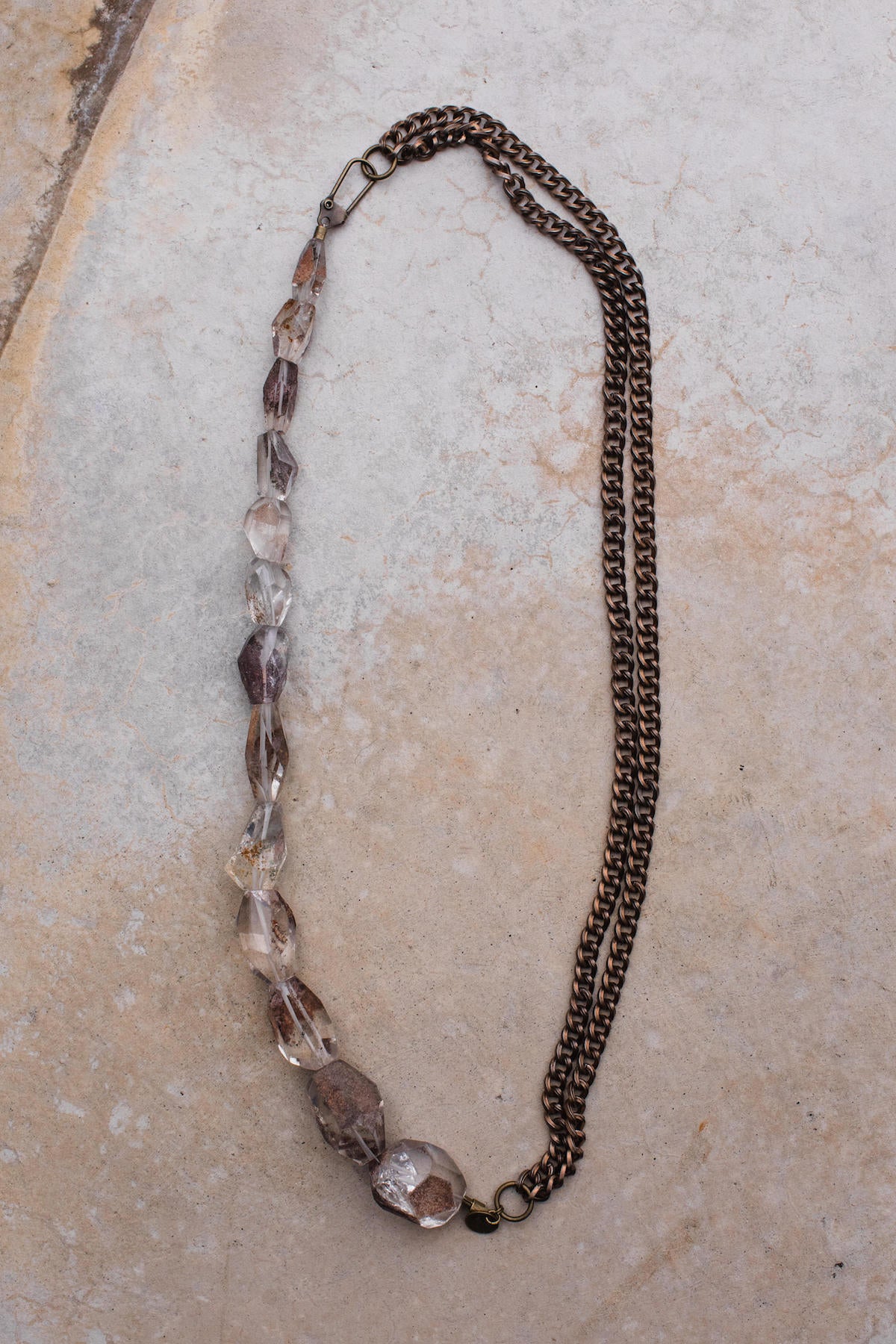 Faceted Lodolite Rose Gunmetal Chain Necklace
