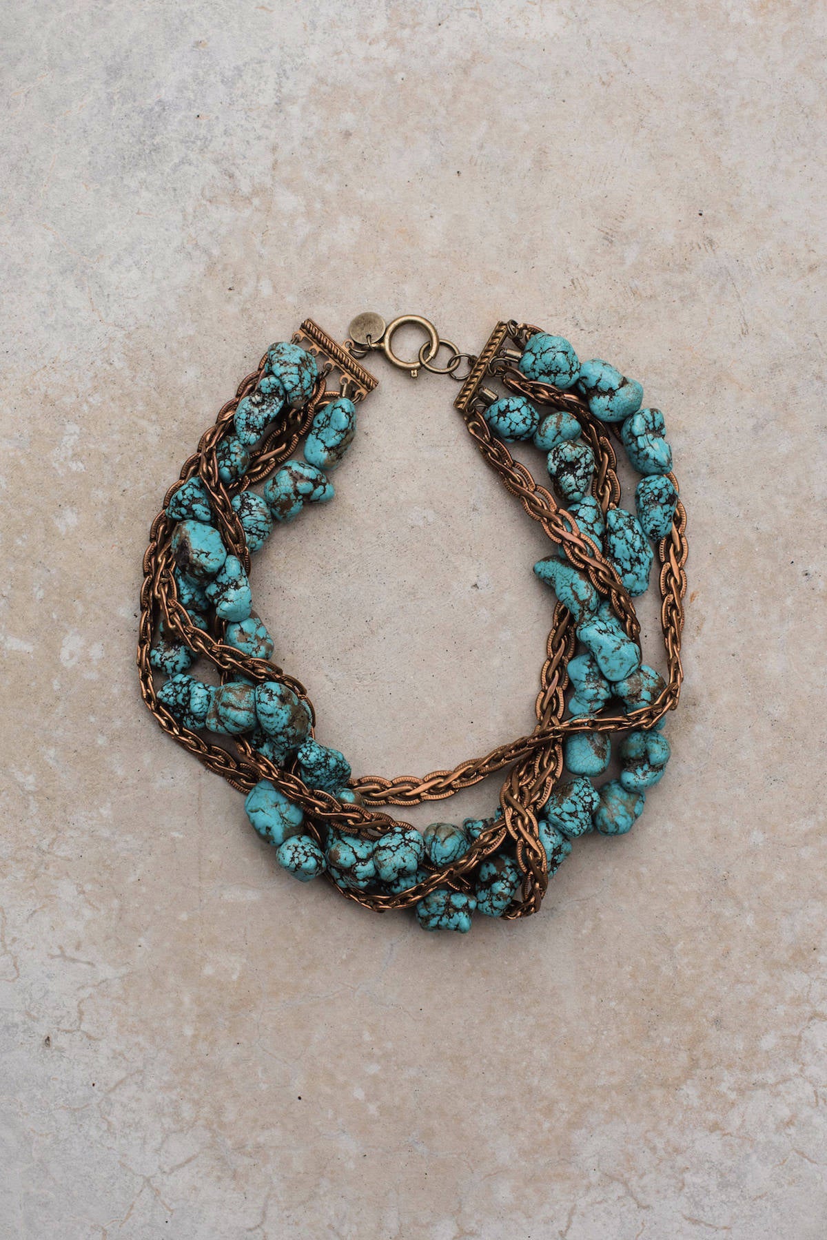 Turquoise Antique Copper Flat Rope Collar Necklace
