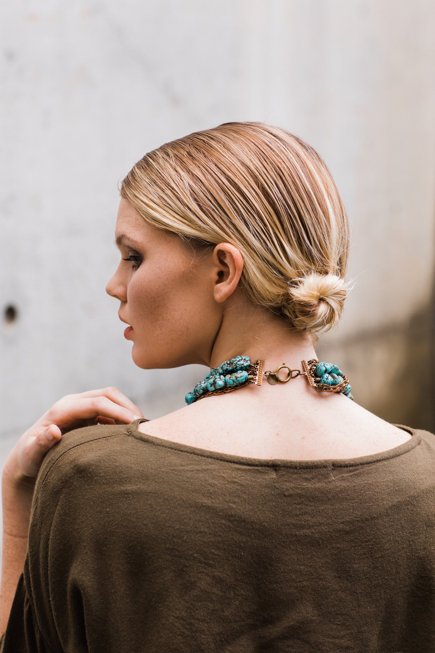 Turquoise Antique Copper Flat Rope Collar Necklace