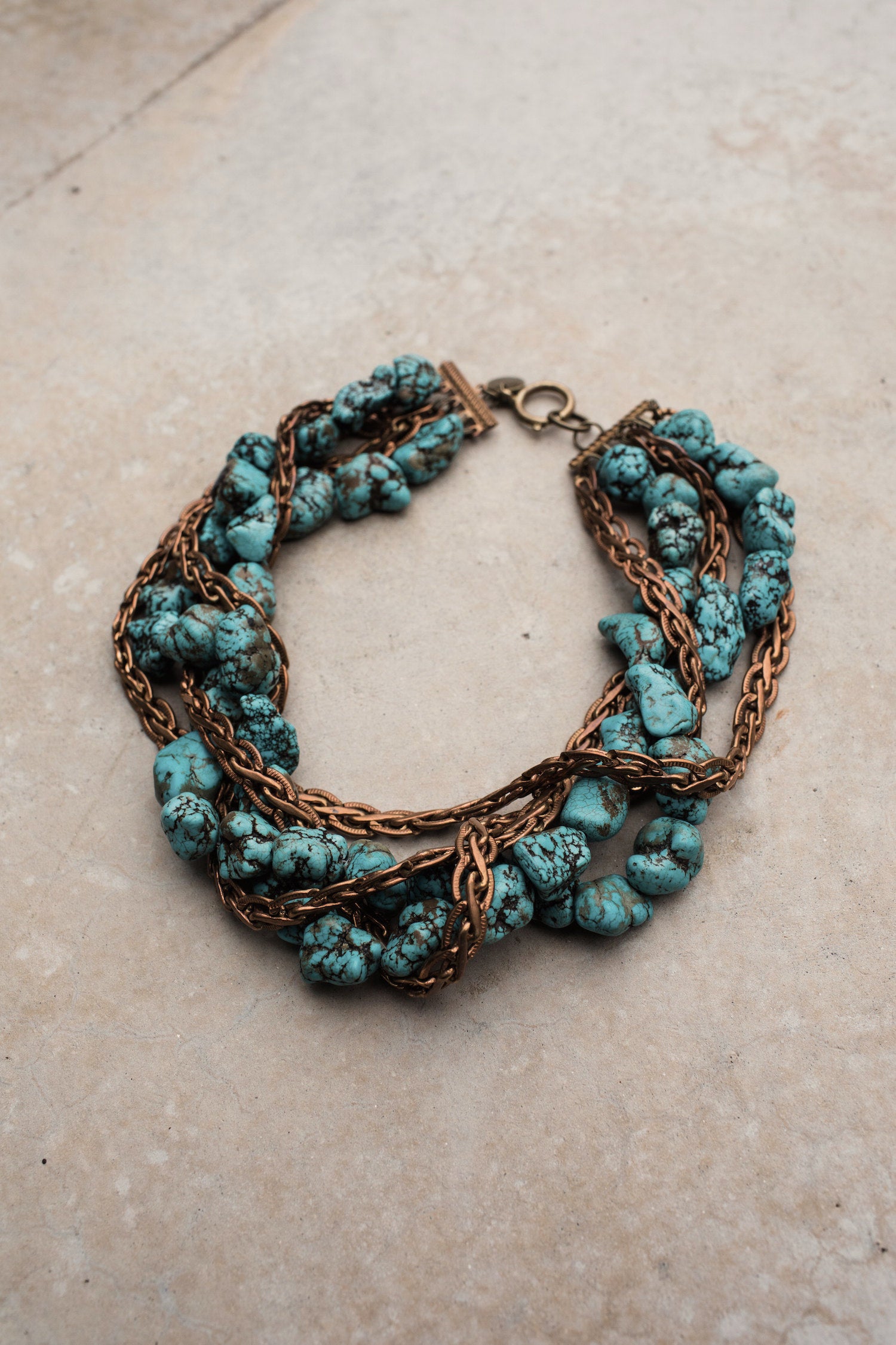 Turquoise Antique Copper Flat Rope Collar Necklace