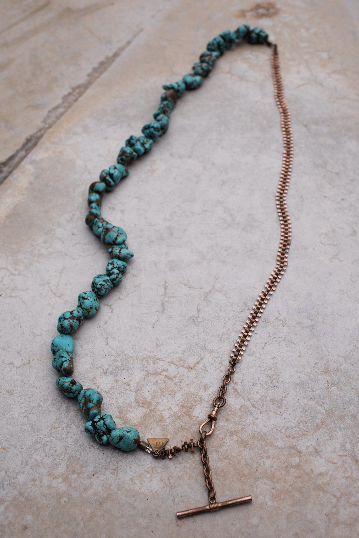Turquoise Antique Copper Pocket Watch Chain Necklace