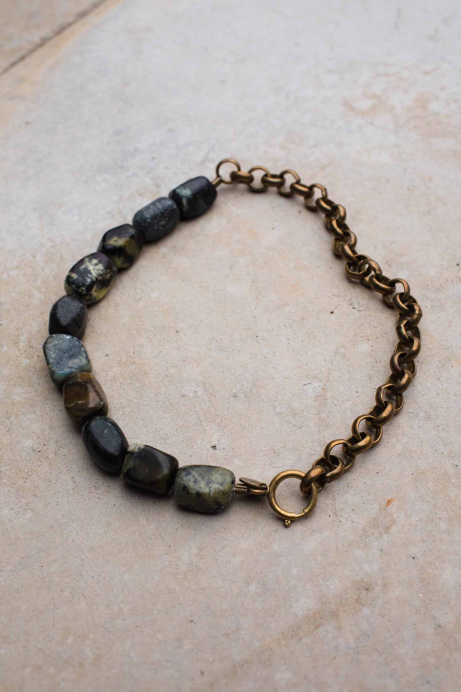Yellow Turquoise Antique Brass Rollo Chain Necklace