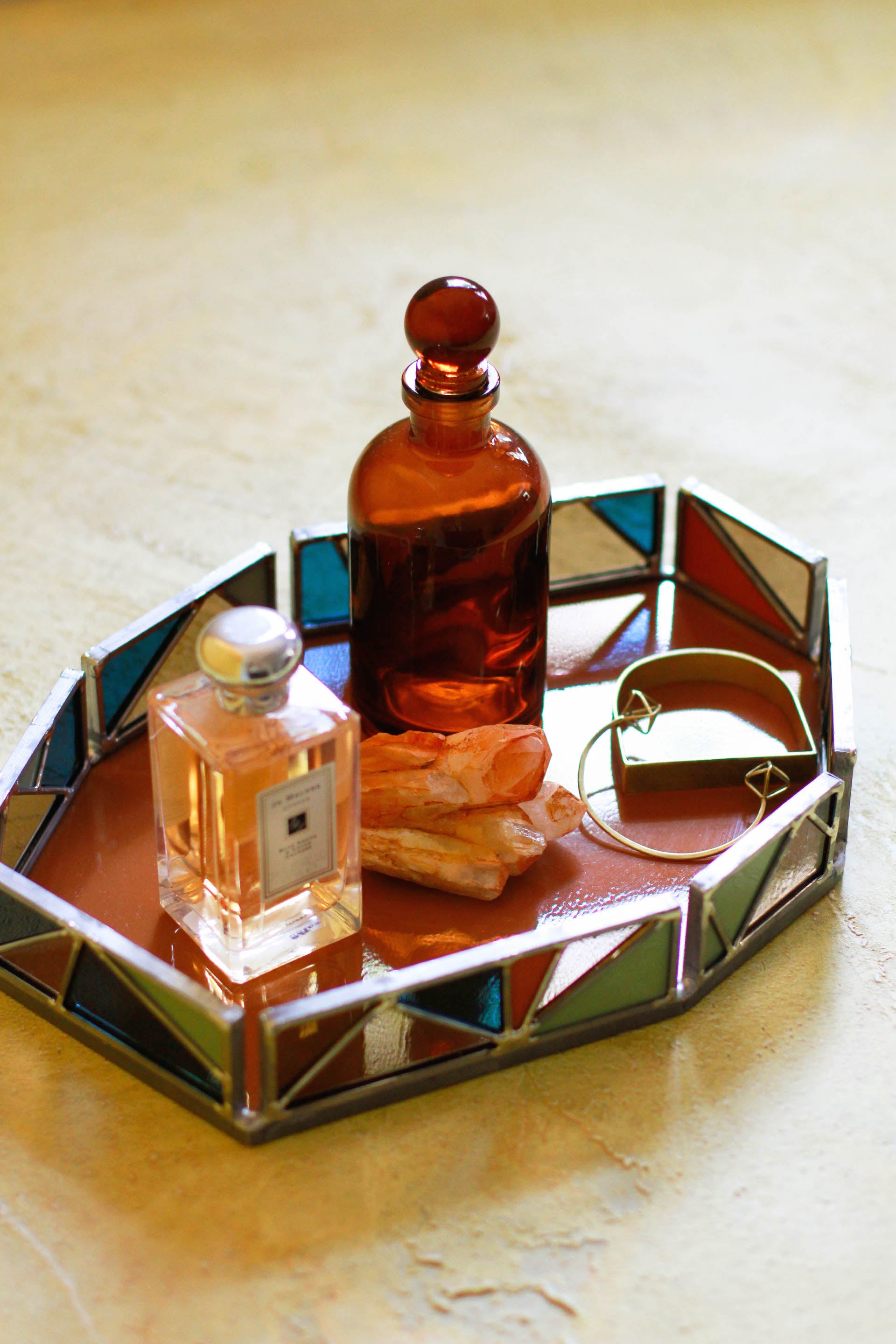 Large Hex Tray Harpa Collection Stained Glass Tray